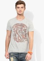 Jack & Jones Light Grey Printed Slim Fit Round Neck T-Shirt