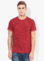 Jack & Jones Maroon Washed Round Neck T-Shirt