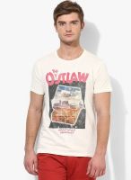 Jack & Jones Off White Printed Slim Fit Round Neck T-Shirt