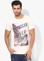 Jack & Jones Off White Round Neck T Shirt