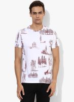 Jack & Jones White Printed Round Neck T-Shirt