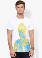 Jack & Jones White Printed Slim Fit Round Neck T-Shirt