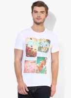 Jack & Jones White Printed Slim Fit Round Neck T-Shirt