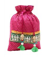 Jaipurse Pink Brocade Drawstring Potli