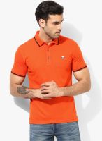 John Players Orange Solid Polo T-Shirt