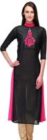 Just Wow Wedding, Party Striped Women's Kurti(Pink, Black)