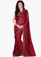 Kalista Fashions Maroon Embroidered Saree
