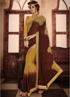 Kalista Fashions Mustard Yellow Embroidered Saree