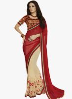Kalista Fashions Red Embroidered Saree