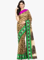 Lookslady Beige Printed Saree With Blouse