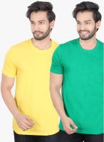 Lucfashion Pack Of 2 Multicoloured Solid Round Neck T-Shirt