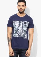 Manchester City Fc Navy Blue Printed Round Neck T-Shirts