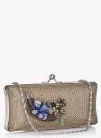 Molcha Golden/Multi Cluster Of Crystal Mesh Box Clutch