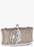 Molcha Silver/Multi Cluster Of Crystal Mesh Box Clutch