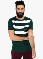 Mr Button Green Striped Round Neck T-Shirt