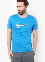 Nike Aqua Blue Printed Round Neck T-Shirts