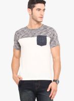 Northern Lights Off White Solid Round Neck T-Shirts