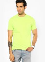Peter England Green Solid Round Neck T-Shirts