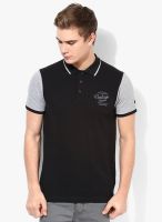 Phosphorus Black Panelled Polo T-Shirt With Contrast Detailing