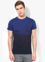 Phosphorus Blue Ombre Round Neck T-Shirt With Printed Pocket