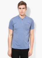 Phosphorus Blue Polo T-Shirt With Zipper Opening And Printed Blocking
