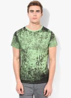 Phosphorus Green Distressed Printed Round Neck T-Shirt