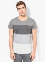 Phosphorus Grey Melange Color Blocked Round Neck T-Shirt