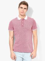 Phosphorus Red Melange Printed Polo T-Shirt With Sporty Contrast Collar