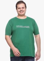 Pluss Green Solid Round Neck TShirt