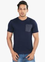 Provogue Navy Blue Solid Round Neck T-Shirt