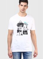 Puma White Printed Round Neck T-Shirts