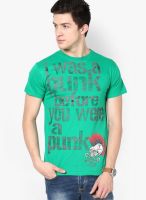 Punk Green Printed Round Neck T-Shirt