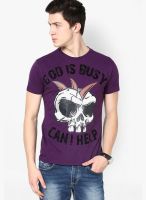 Punk Purple Printed Round Neck T-Shirt