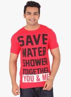 Radbone Red Printed Round Neck T-Shirt