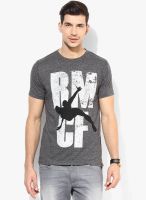 Real Madrid C.F. Dark Grey Printed Round Neck T-Shirts