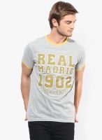 Real Madrid C.F. Grey Melange Printed Round Neck T-Shirt