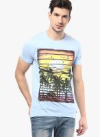 Riot Jeans Blue Solid Round Neck T-Shirts