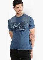 Riot Jeans Blue Solid Round Neck T-Shirts