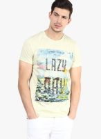 Riot Jeans Cream Solid Round Neck T-Shirts