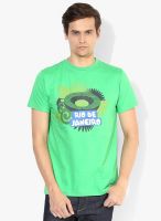 Riot Jeans Green Printed Round Neck T-Shirt
