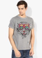 Riot Jeans Grey Printed Round Neck T-Shirt