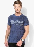 Riot Jeans Navy Blue Printed Round Neck T-Shirt