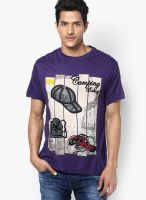 Riot Jeans Purple Printed Round Neck T-Shirts