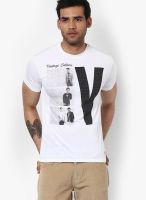 Riot Jeans White Printed Round Neck T-Shirts
