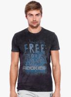 Rookies Black Printed Round Neck T-Shirt