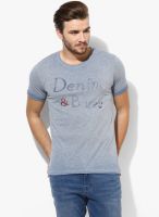 Selected Blue Solid Slim Fit Round Neck T-Shirt