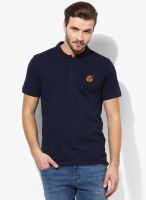 Selected Navy Blue Solid Slim Fit Polo T-Shirt