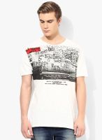 Selected Off White Printed Round Neck T-Shirt