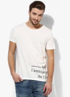 Selected Off White Printed Slim Fit Round Neck T-Shirt