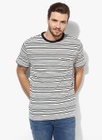 Selected Off White Striped Slim Fit Round Neck T-Shirt